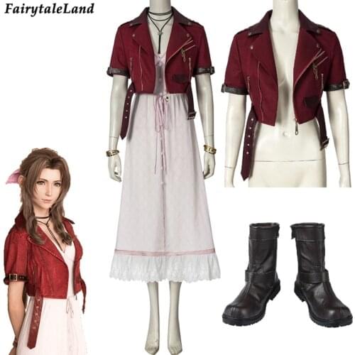 Final Fantasy Remake Cosplay Aerith Gainsborough Costume Game FF7 Halloween Adult Women Jacket Outfit Boots