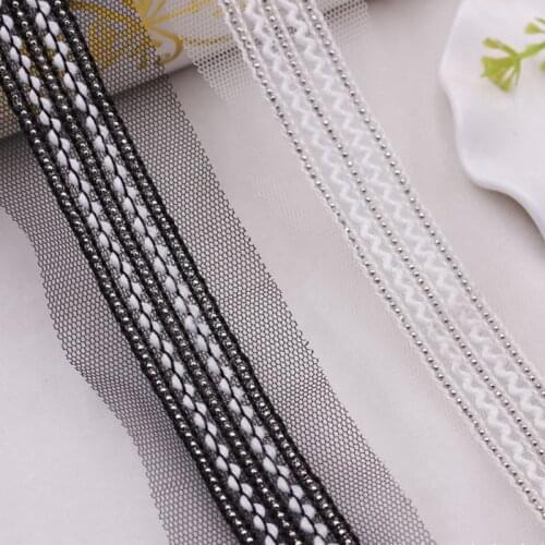 1Yards/Lot Chain Lace Ribbon Trim African Lace Fabric Beaded Fringe Embroidered Lace Handmade Dress Skirt Lace Applique Material