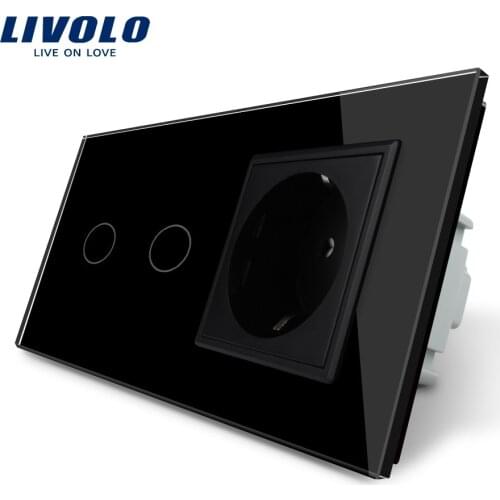 Livolo 16A EU standard Wall Power Socket with Touch Switch, AC220~250V,White Crystal Glass Panel, VL-C702-11/VL-C7C1EU-11/12/15