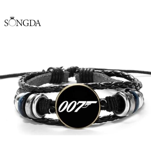Cool James Bond 007 Pattern Bracelet Simple Modern Movie Jewelry 007 Series Multilayer Punk Leather Wristband Mens Gift