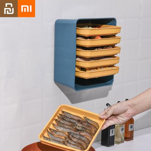 Youpin Wall Mounted Dinner Plate Rack Kitchen Preparation Storage Tray Multi Layer Drainable Shelf Punch Free Phone Holder Xiomi