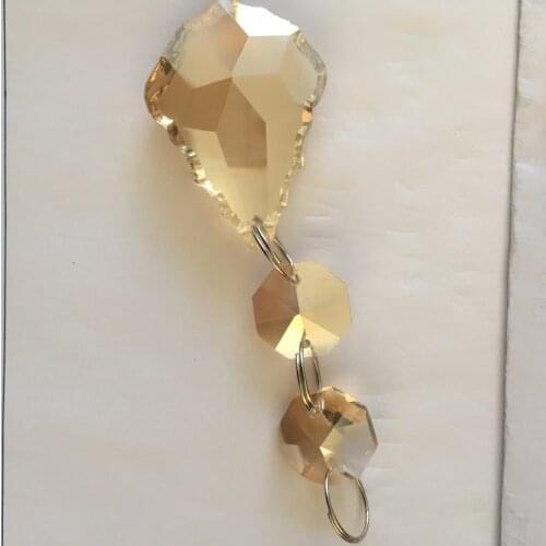 New Style Maple Leaf Prism Chandelier Parts 10pcs 38mm Gold Champagne Color Crystal Glass Pendant Suncatcher