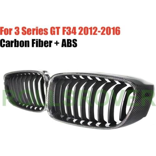 ROLLSROVER Carbon Fiber ABS Front Bumper Grille Grill For 3 Series GT F34 2012-2016 Single Slat Car Styling