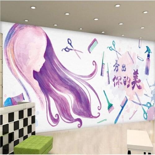 Custom mural Watercolor Hair Beauty Salon Wallpaper Barber Shop Wallpaper Garment Shop Bedroom Custom Mural