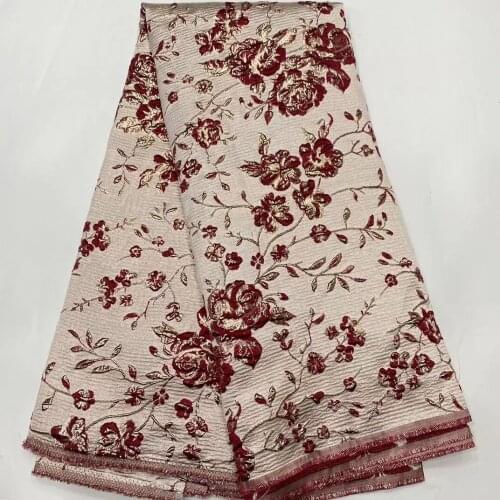 Latest African Brocade Jacquard Fabric 2021 Nigerian Damask Lace Cloth Floral Material Tissu Tela Africaine Sewing Dress PJZ17