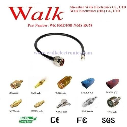 RF cable assembly: FME female straight bulkhead to N male straight with RG58 cable