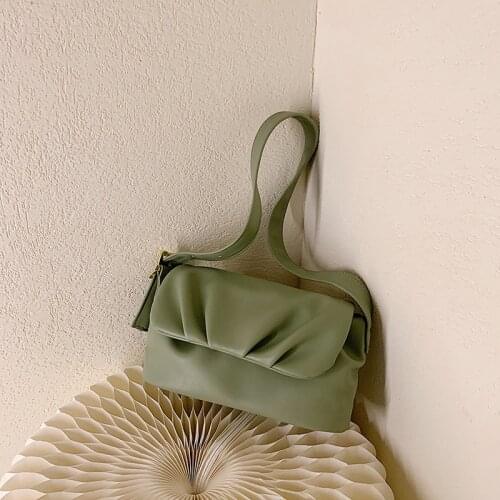 Luxury Design Wide Shoulder Strap Folds Shoulder Bag For Women 2021 Simple Small Handbags And Purse Female Travel Crossbody Bag