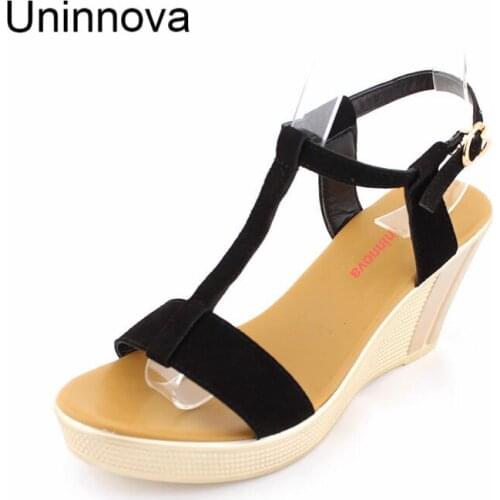 Ankle Strap Wedge Heels Platform Flat Sandals High Heeled Comfortable Leisure Shoes Uninnova Extral Small Size 35-40 WSA047