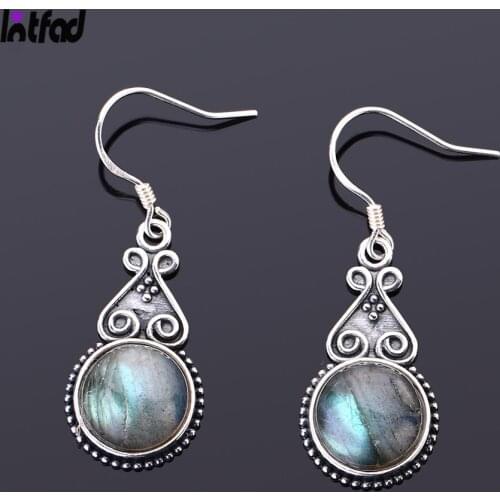 S925 Sterling Silver Drop Earring 10MM Labradorite Multicolor Pendant Earrings Engagement Wedding Women Fine Jewelry