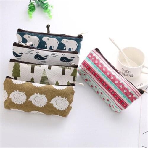 1PC Fashion Cosmetic Box Linen Pencil Bag Zipper Makeup Students Stationery Pencil Bag Coin Purse New