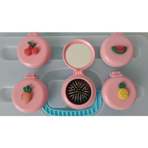 Lovely Three-dimensional fruit combs Girls women Portable Mini Folding Comb Airbag Massage Round Travel Hair brush With Mirror