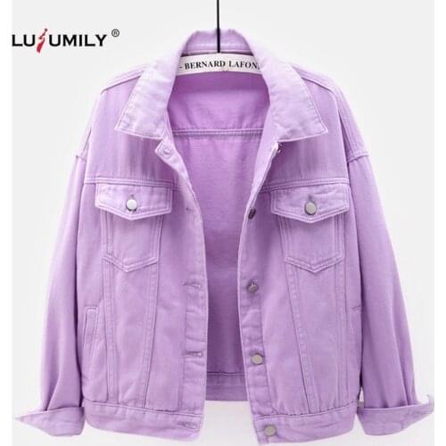 Lusumily Loose Denim Jacket Women Spring Autumn Short Coat Pink Jean Jacket Casual Tops Spring Outwear Plus Size Denim Coat