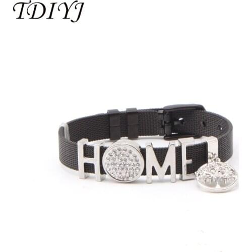 TDIYJ New Arrival Life Tree Pendant Home Faith Family Keeper ing Slide Charms Stainless Steel Black Mesh Bracelet Set 1Set