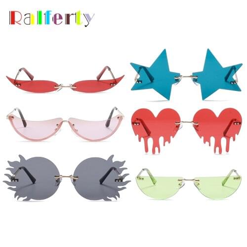 Ralferty 2020 Small Rimless Heart Sunglasses Women Sexy Ladies Brand Design Unique Party Glasses Vintage Decorative Shades