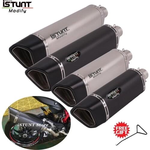 ISTUNT 51mm Universal Motorcycle Carbon Fiber Exhaust Modify Muffler Escape 470mm 570mm For Ducati 821 ZX10R FZ6 MT07 ZX6R Z900