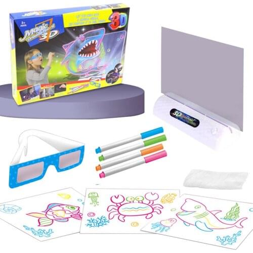 Magic 3D Drawing Board LED Light Effects Puzzle Drawing Pad Kids Drawing Board Painting Pad Toy Set Fluorescent Markers