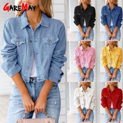 2021 Spring Autumn Winter Short Womens Denim Jacket Long Sleeve Baseball Cropped Women Jean Jacket Black Bomber Top Female Coat