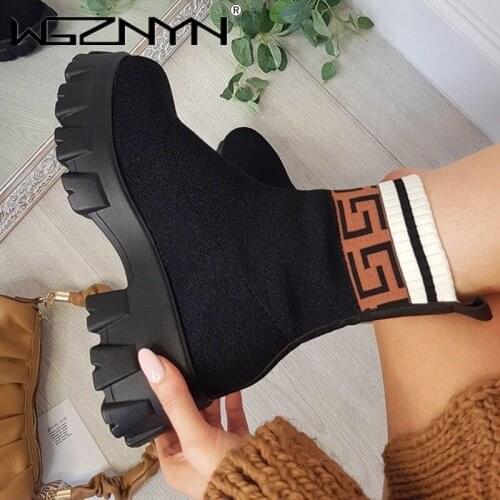 Brand Designer 2021 Autumn Winter New Socks Shoes Women Thick-soled Casual Large Size Knitted Short Boots Women Botas De Mujer