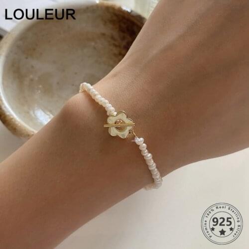 Louleur 925 Sterling Silver Flower Pearl Bracelet High Quality Elegant Gold Bead Chain Bracelets for Women Fashion Fine Jewelry