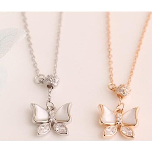 Silver Real 925 Necklaces Women Chains Vintage Jewelry Pendants Undefined Fashion Luxury Goth Sterling Zircon Shining Butterfly