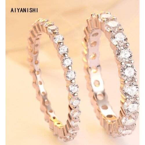 AIYANISHI 925 Sterling Silver Wedding 3mm/2mmBand Rings Party Finger Rings for Women Silver Engagement Bridal Rings Jewelry Gift