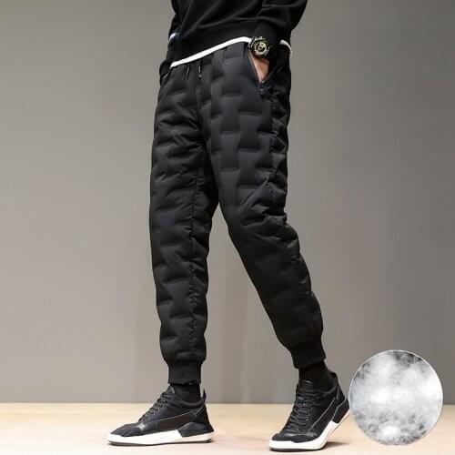 Winter Outdoor Man Down Pants Solid Color Thicken Windproof Warm 80% White Duck Down Filling Hiking Camping Trekking Trousers