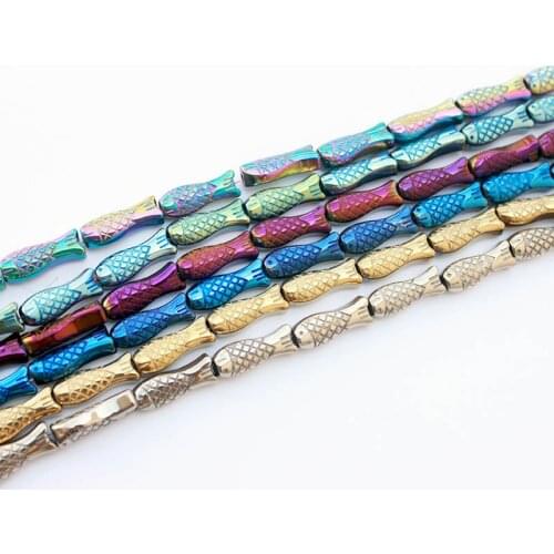 1 Strand/lot Bright silver Color Hematite Loose Beads Gold/rainbow Fish Shape DIY Jewelry Making Beads For Bracelet RHLB1040