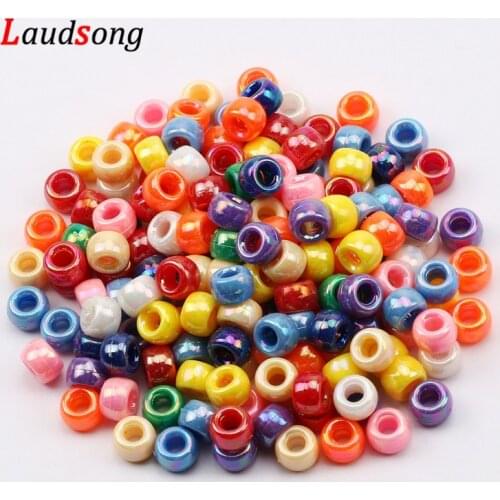 100pcs 6x9mm Mixed Large Hole Round Acrylic Spacer Beads for Jewelry Making DIY Kids Necklace Bracelet Handmade Accessories