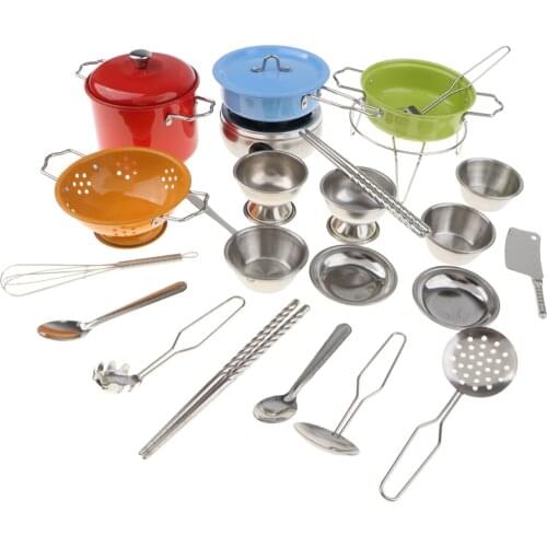 25PCS Colorful Kids Pretend Play Stainless Steel Cookware Kitchen Toy Set
