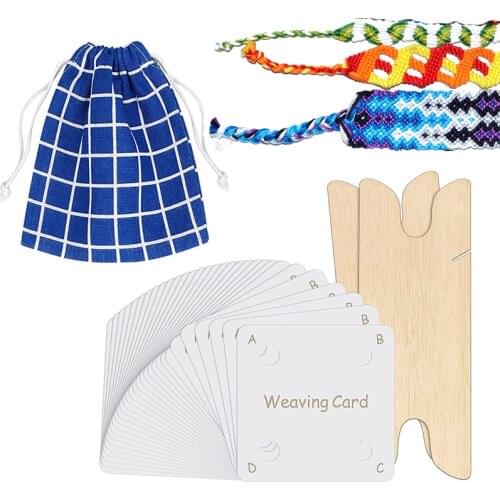 30 Pcs Weaving Cards Table DIY Craft Handmade Paper Loom Card, 2Pcs Weaving Shuttle with Cloth Bag Designed for Craft Weaving