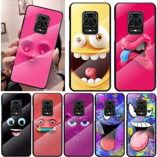 3D funny face For Xiaomi Redmi K40 K30 K20 9T 9C 9A 9 8A 7 Pro Plus Tempered Glass Luxury Cover Phone Case