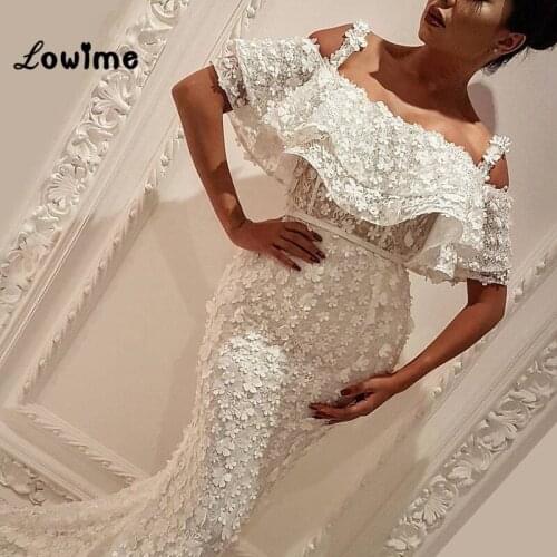 Arfican Mermaid Evening Dresses Dubai Arabic Middle East Women Party Gowns 2018 Custom Made Lebanon Off Shoulder Flower Dresses