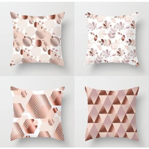 Pink Abstract Geometry Printed Pillowcases Hoom Decoration Pillows Gold Sofa Seat Case Car Cushion Soft Decorative Pillow Case