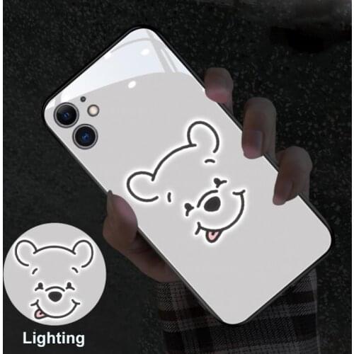 Call LED Flash Lighting Phone Case For iPhone 11 Pro 8 7 6 6s Plus XS Max XR X Bear Face Tempered Glass Cover Accessories #F0