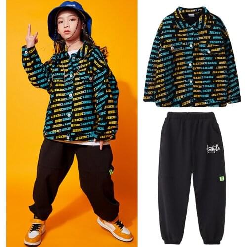 Hip Hop Kids Dance Costume Letters Print Shirt Tops Hiphop Pants For Girls Modern Ballroom Dancing Clothes Boys Rave Wear BL5417