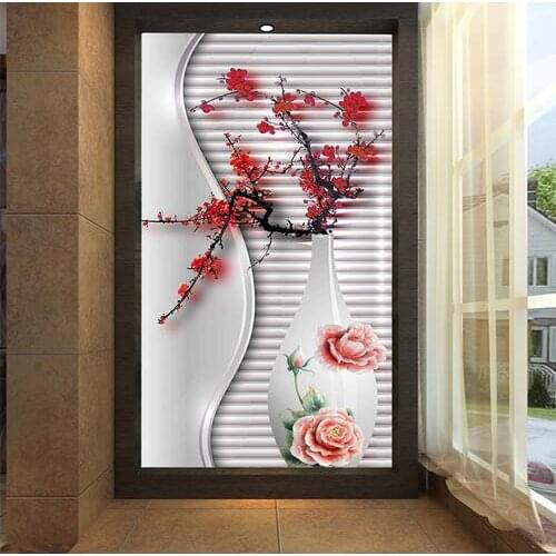 Large Plum Blossom in Vase Abstract Photo Wallpaper Roll for Living Room Bedroom TV Background Photo Murals