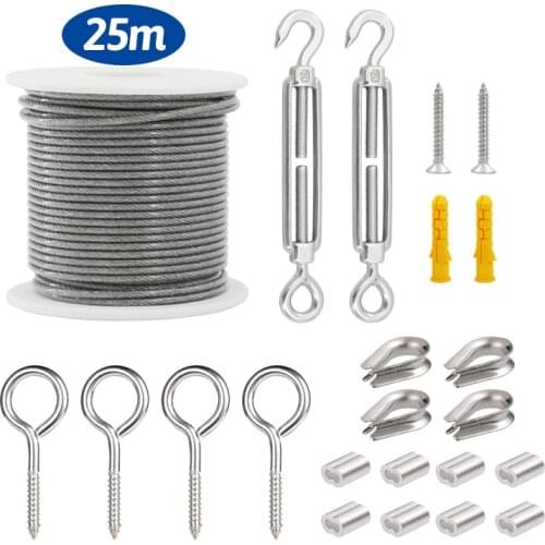 23CS/Set 25 Meter Steel PVC Coated Flexible Wire Rope Soft Cable Transparent Stainless Steel Clothesline Diameter 2mm Kit