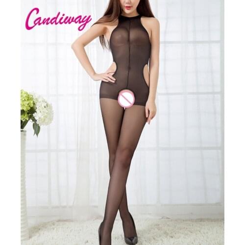 Hot New Open Crotch Thin Strap Black Bodystocking Women Shinny Glossy One Piece Bodysuit Sexy Lingerie Sexy Costumes intimates