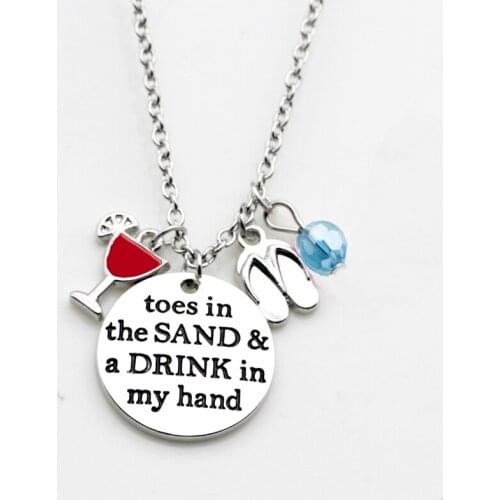 Personality Fashion jewelry Toes in the sand and a drink in my hand glass flip flop birth stone necklace for Women N267