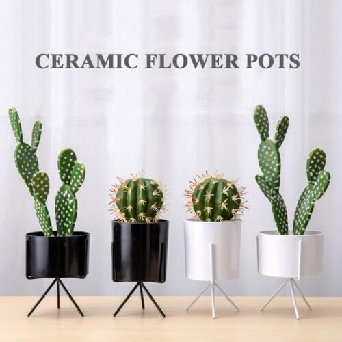Ceramic Green Indoor Plant Decoration Modern Nursery Flower Pots Planters Garden Supplies Iron Stainless Steel for Desktop