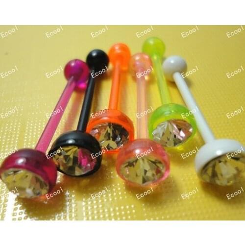 New Cool Wholesale 45pcs lot Body Jewelry Piercing Crystal tongue navel rings bar barbell free shipping LB325
