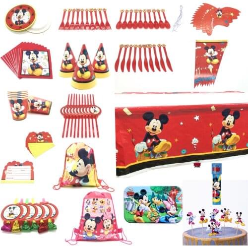 Red Mickey Mouse Birthday Party Supplies Decorations Kids Disposable Plate Tablecloth Cups Flags Balloons Baby Shower Boy Favors