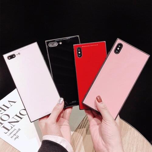 Square Fashion Classic Phone Case For iPhone XS MAX XR X Ultra 6 6s 7 8Plus Luxury Tempered Glass Case With Stand Upscale Coque