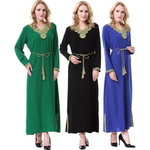 Fashion Embroidey Muslim Women Long Sleeves Dubai Dress Maxi Abaya Jalabiya Islamic Women Dress Clothing Robe Kaftan Moroccan