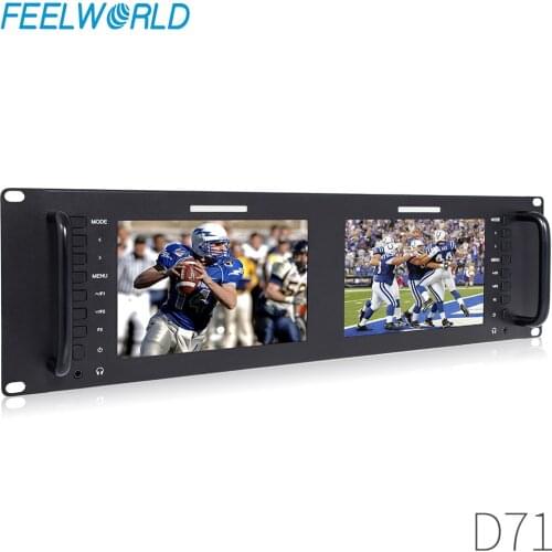 FEELWORLD Dual 7" 3RU IPS 1280x800 LCD Rack Mount Monitor with 3G-SDI, HDMI, AV Input and Output D71 for Broadcasting
