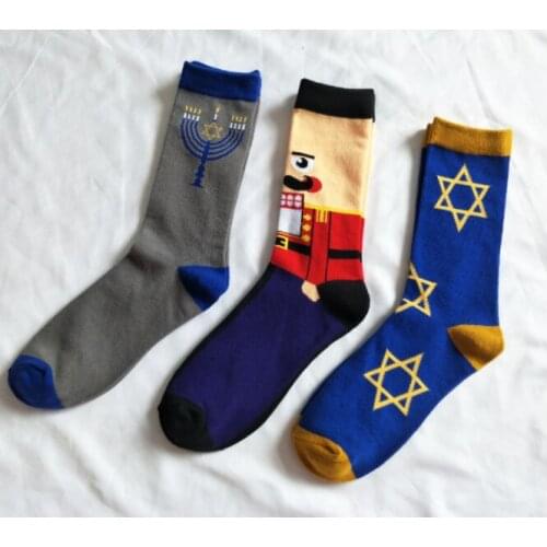 2021 Men Cute Cartoon Christmas Candleholder Knee-High Socks Funny Happy Socks Harajuku Calcetines Warm Autumn Winter Sock