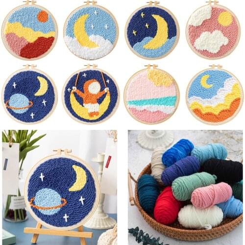 Moon Star Punch Needle Kit Soft Yarn DIY Needlework Embroidery Craft H
