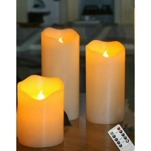 Set of 3 remote controlled LED Flameless Pillar Candle Light Paraffin real Wax wavy Edge Bar Home Wedding decor-12.5/15/18CM(H)