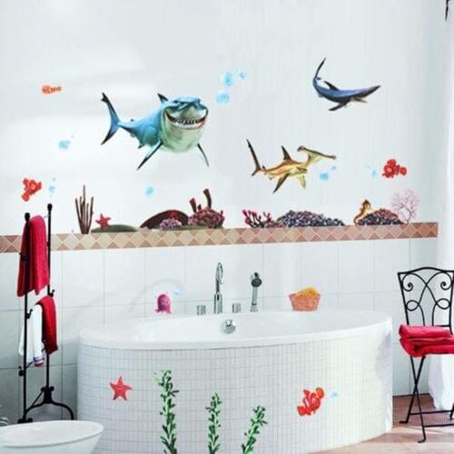 Finding Nemo Shark Fish Bathroom Mural Wall Sticker Kids Bedroom Living Room Funny Decals Kindergarten Decoration