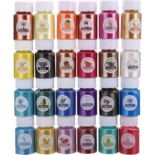 New 24 colors Mica Powder Epoxy Resin Dye DIY Crystal Slime Pigment 10g/bottle for DIY Jewelry Making Crafts